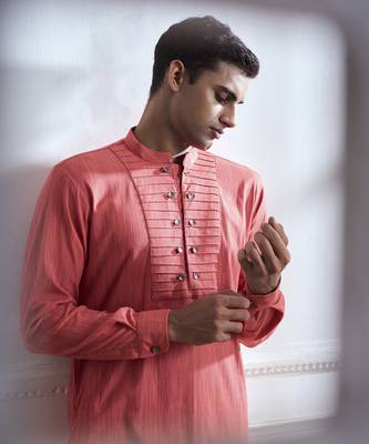 Pink plain cotton kurta pajama 3