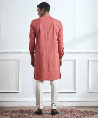 Pink plain cotton kurta pajama 4