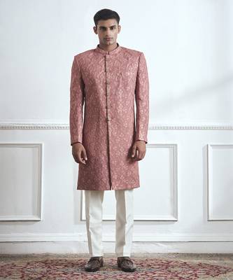 Pink embroidered cotton sherwani 1