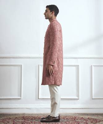 Pink embroidered cotton sherwani 2
