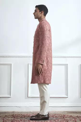 Pink embroidered cotton sherwani