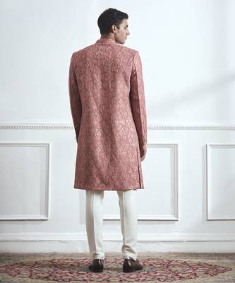 Pink embroidered cotton sherwani 3