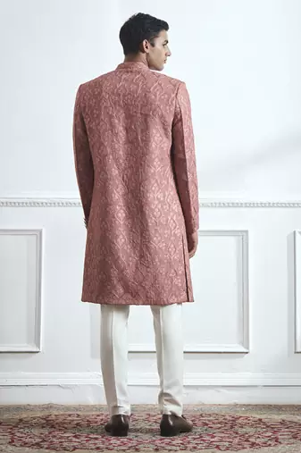 Pink embroidered cotton sherwani