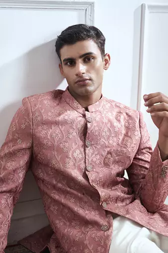 Pink embroidered cotton sherwani