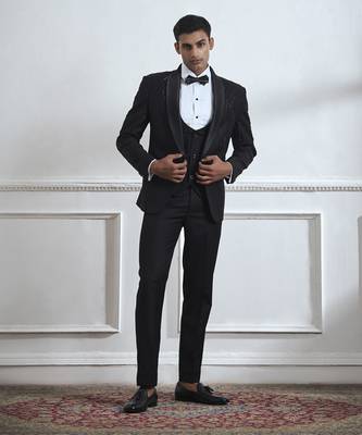 Black embroidered cotton tuxedo 1