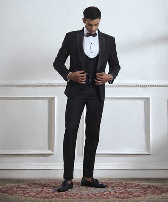 Black embroidered cotton tuxedo 2