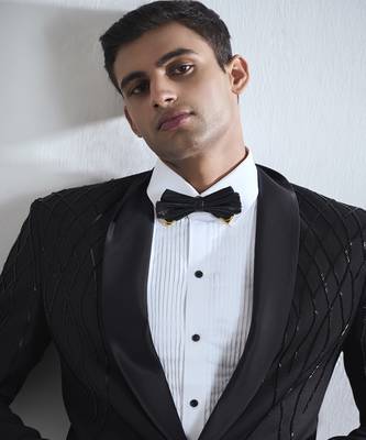 Black embroidered cotton tuxedo 3