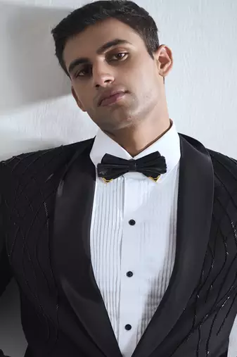 Black embroidered cotton tuxedo