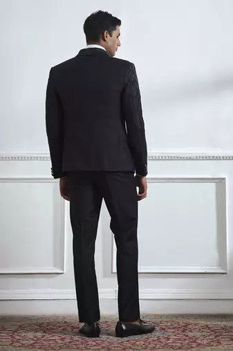 Black embroidered cotton tuxedo