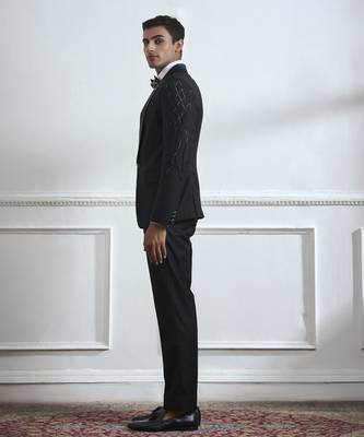 Black embroidered cotton tuxedo 5