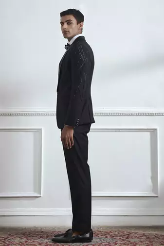 Black embroidered cotton tuxedo