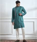 Green embroidered cotton kurta pajama
