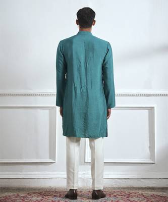 Green embroidered cotton kurta pajama 3