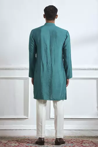 Green embroidered cotton kurta pajama