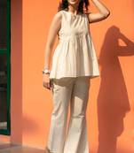 Yellow premium cotton notched neck coord set