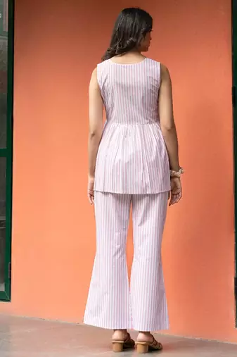 Pink premium cotton notched neck coord set