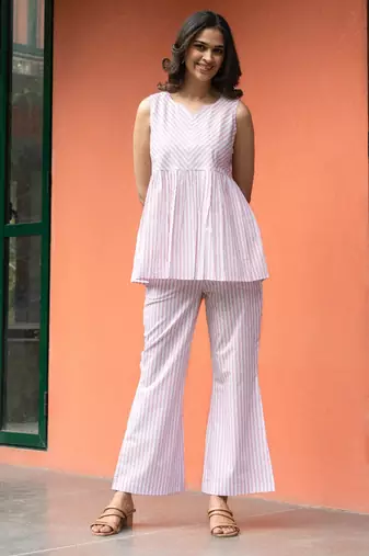 Pink premium cotton notched neck coord set