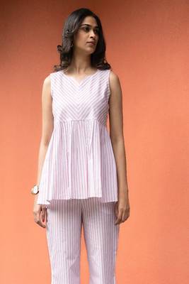 Pink premium cotton notched neck coord set 1