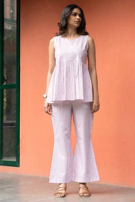 Pink premium cotton notched neck coord set 5