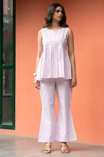 Pink premium cotton notched neck coord set