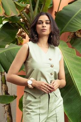premium cotton pista green vest coat coord set 5