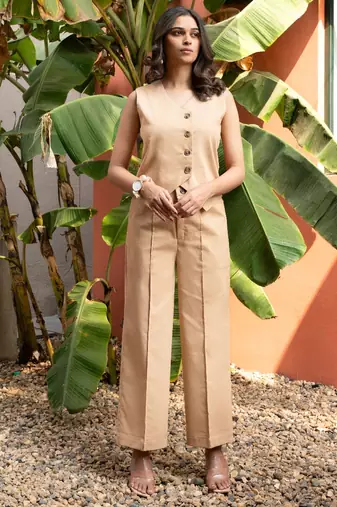 premium cotton beige vest coat coord set