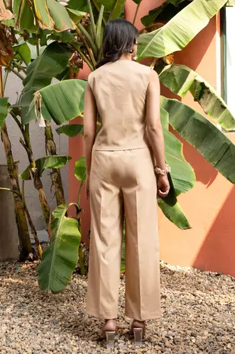 premium cotton beige vest coat coord set