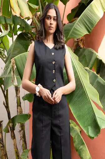 premium cotton black vest coat coord set