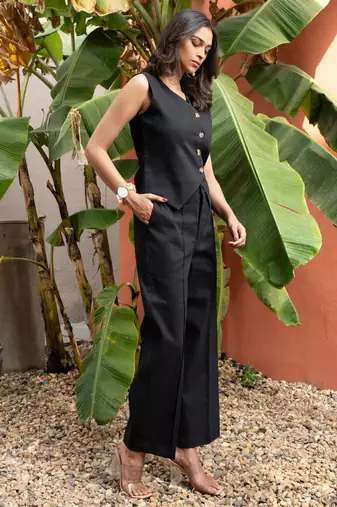premium cotton black vest coat coord set