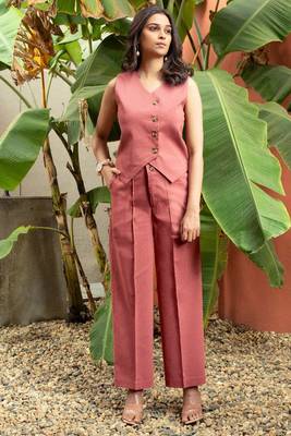 premium cotton mauve vest coat coord set 1