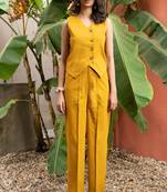 premium cotton mustard vest coat coord set