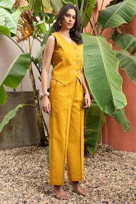 premium cotton mustard vest coat coord set 4