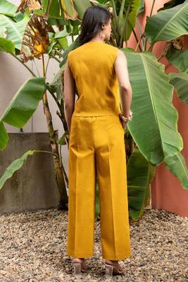 premium cotton mustard vest coat coord set 5