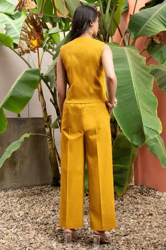 premium cotton mustard vest coat coord set
