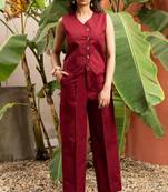 premium cotton maroon vest coat coord set