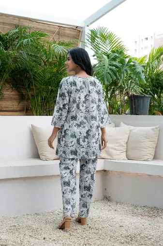 Box pleated all over printed cotton co-ord set