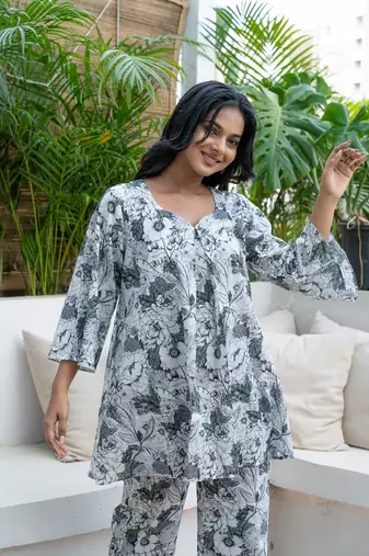 Box pleated all over printed cotton co-ord set