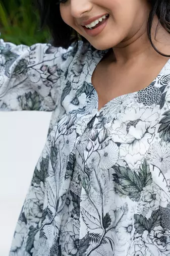Box pleated all over printed cotton co-ord set