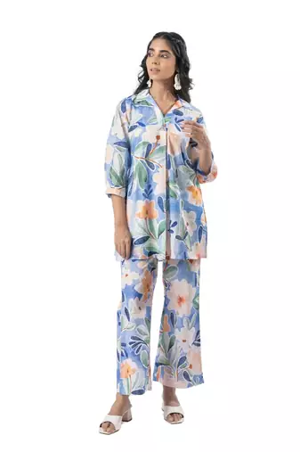 Sky blue printed cotton co-ord set