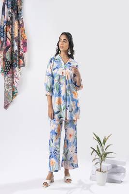 Sky blue printed cotton co-ord set 3