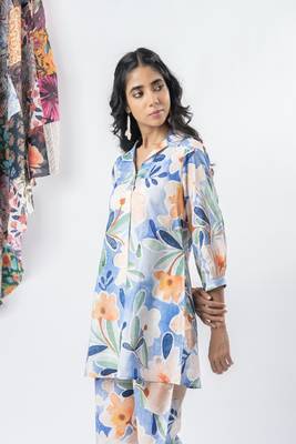Sky blue printed cotton co-ord set 4