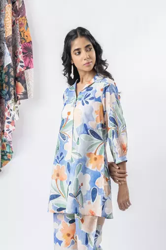 Sky blue printed cotton co-ord set