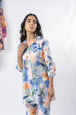 Sky blue printed cotton co-ord set 1