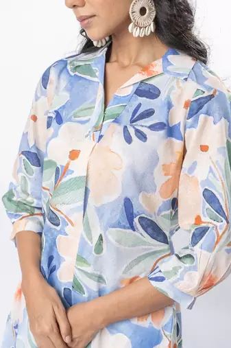 Sky blue printed cotton co-ord set
