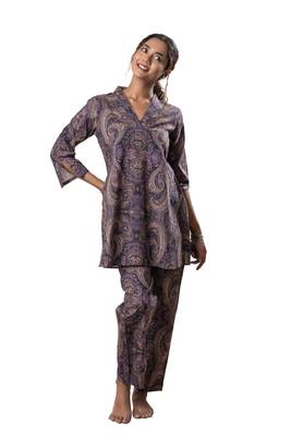 Purple printed cotton flared co-ord set 2