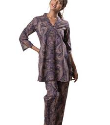 Purple printed cotton flared co-ord set