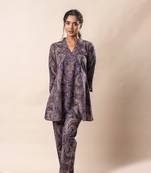 Purple printed cotton flared co-ord set
