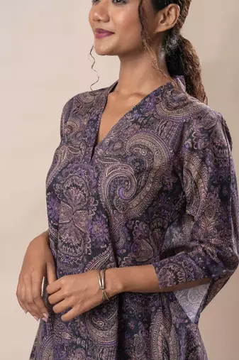 Purple printed cotton flared co-ord set