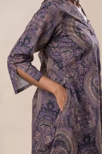 Purple printed cotton flared co-ord set