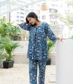 Blue box pleated all over printed cotton co-ord set